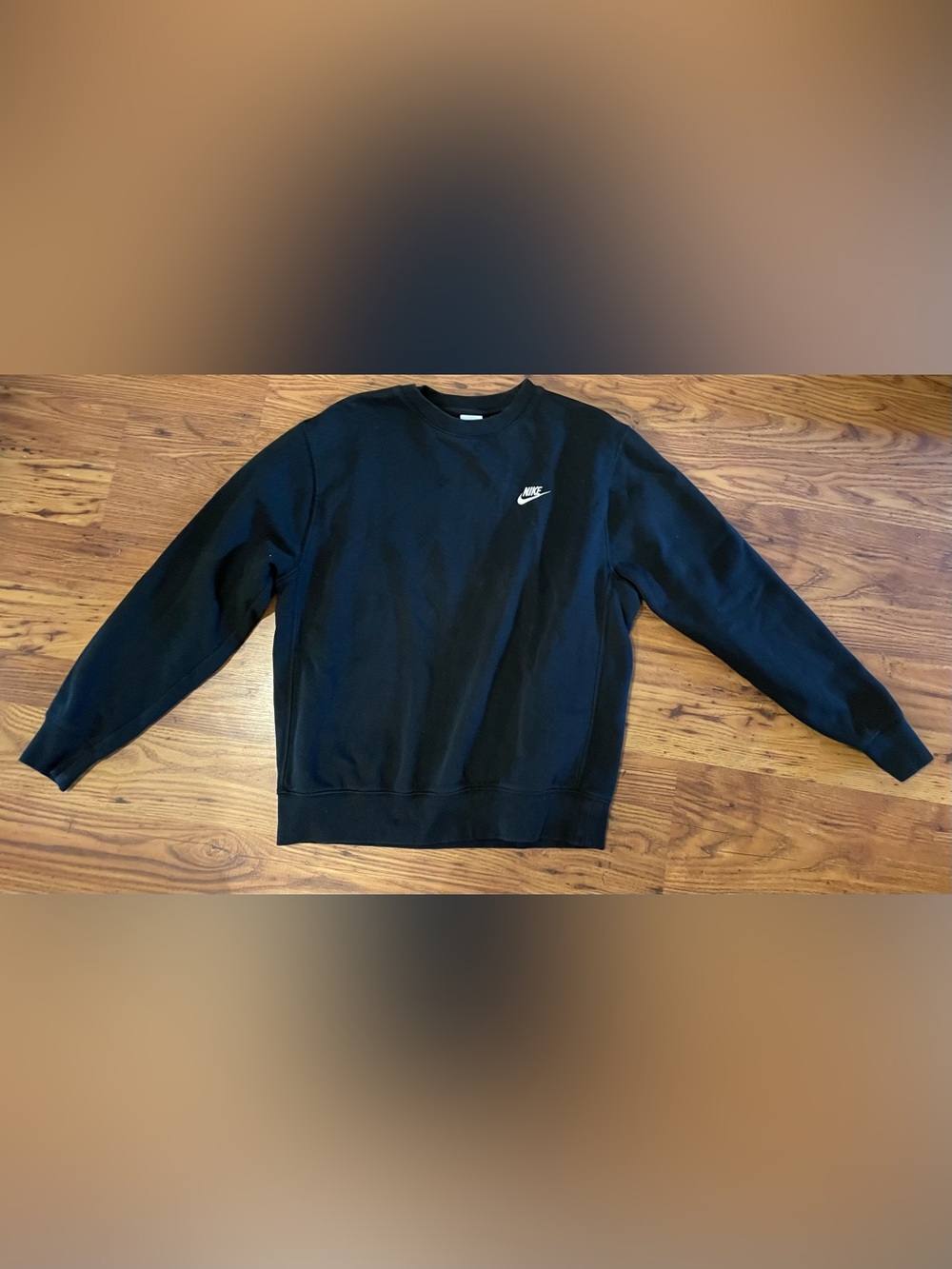 Nike Men’s Thick Black Crewneck with White Swoosh Size Medium